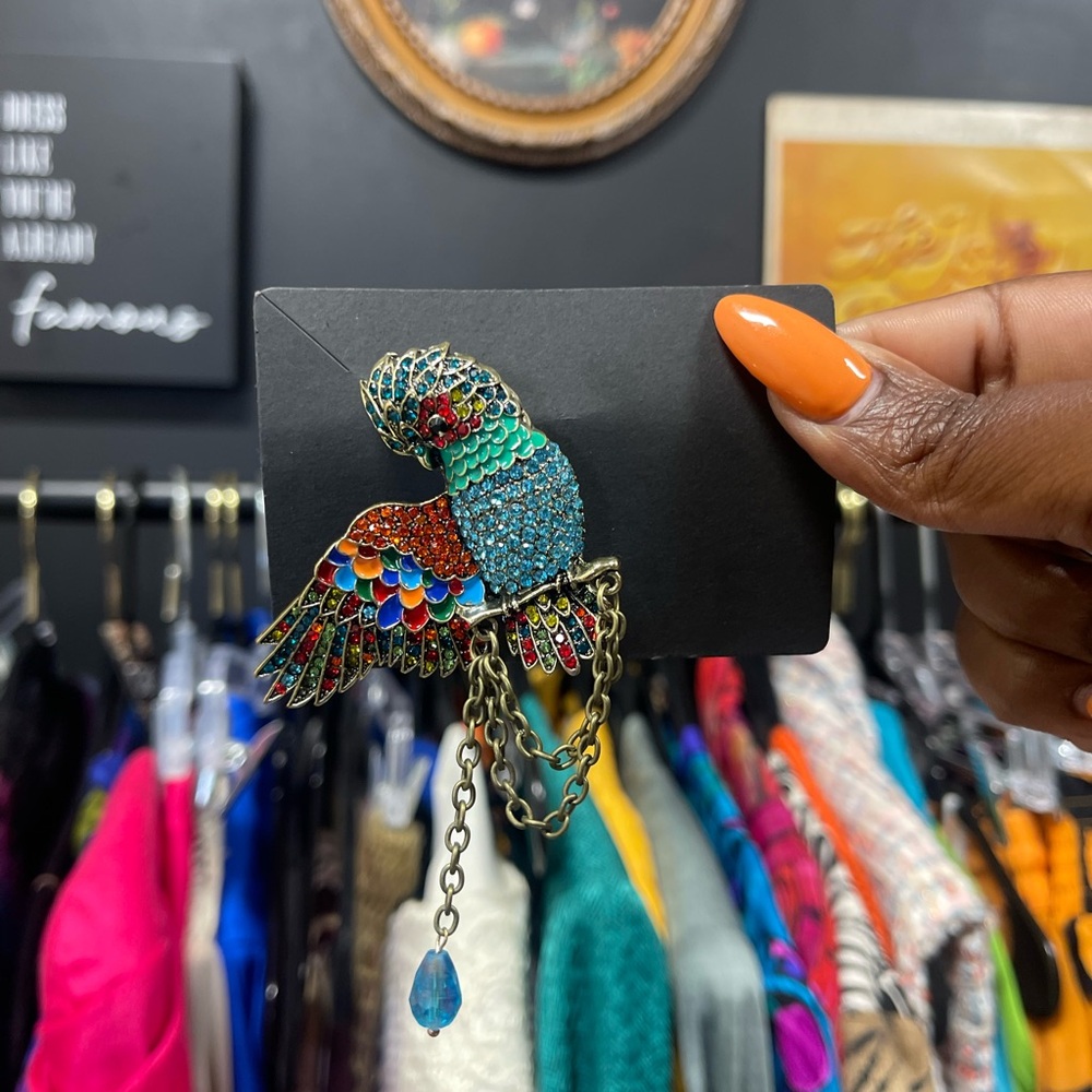 Colorful parrot brooch